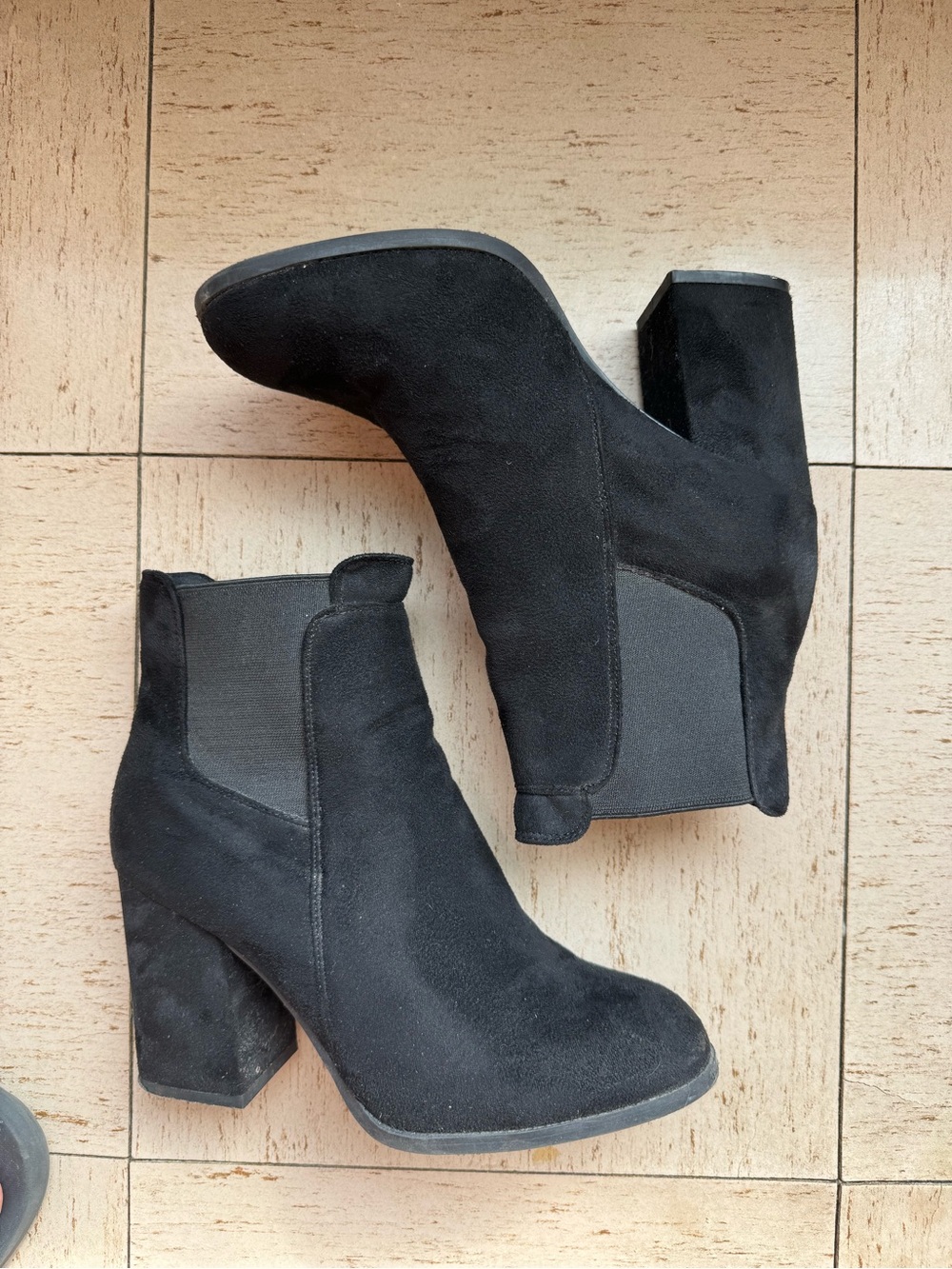 Streetwear Society Black Suede Chunky Heel Ankle Booties